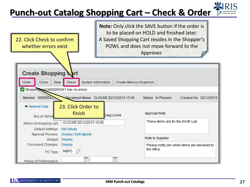 punch out catalog shopping cart check order