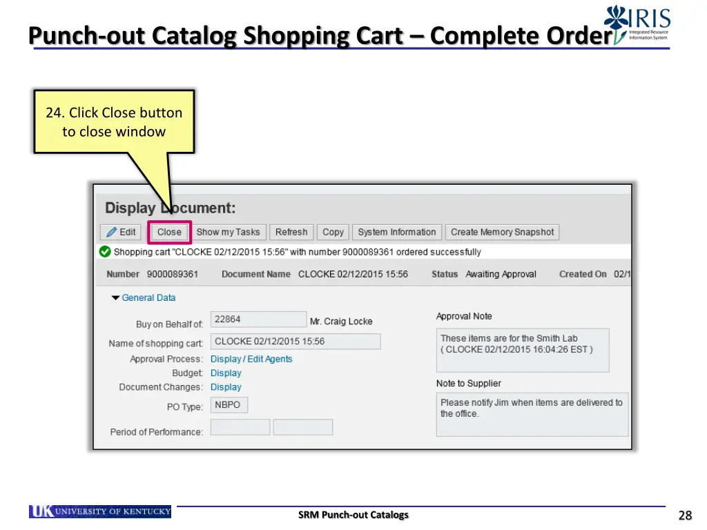 punch out catalog shopping cart complete order