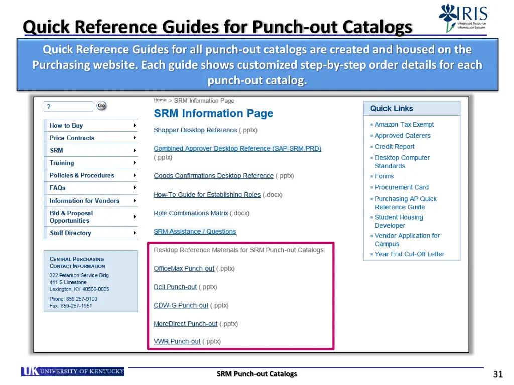 quick reference guides for punch out catalogs