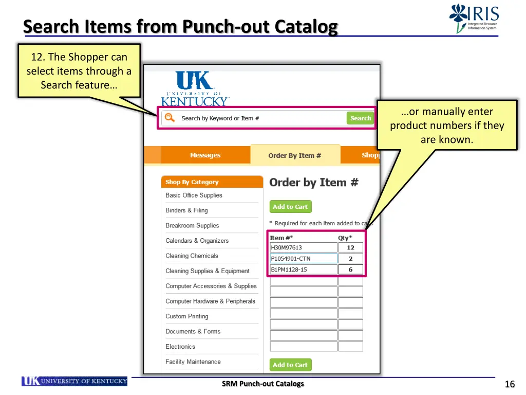search items from punch out catalog