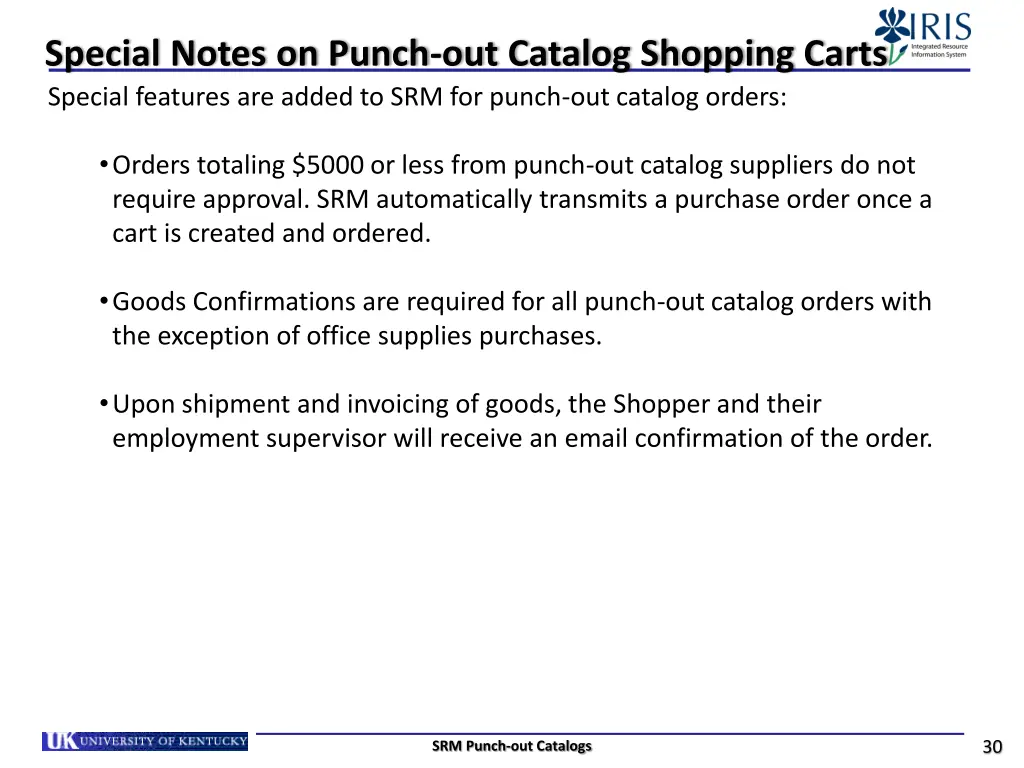 special notes on punch out catalog shopping carts