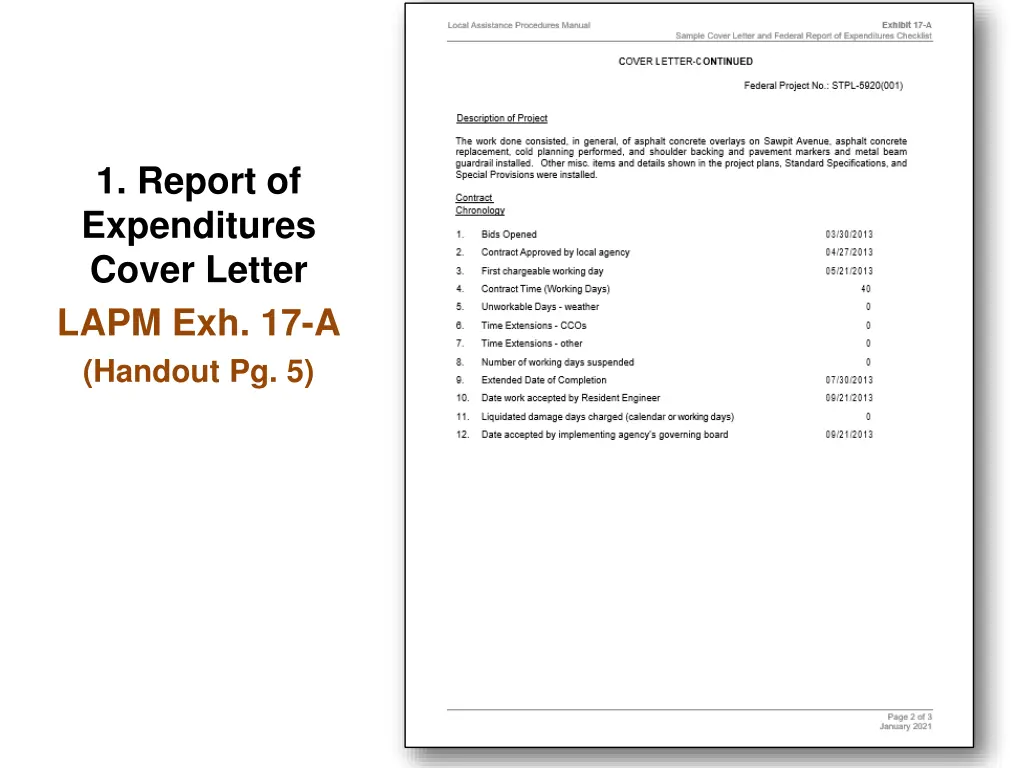 1 report of expenditures cover letter lapm