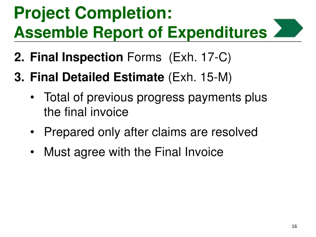project completion assemble report of expenditures 2