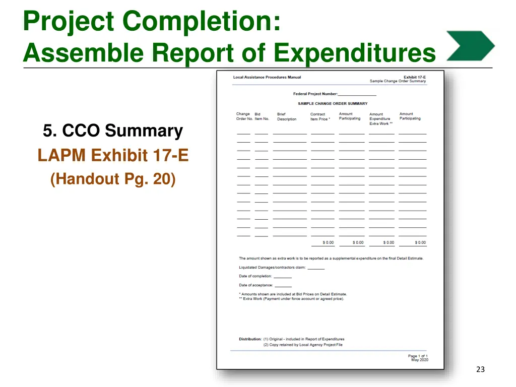 project completion assemble report of expenditures 7