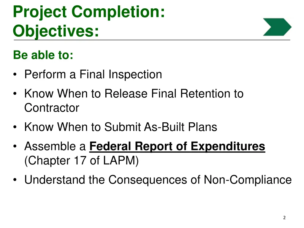 project completion objectives