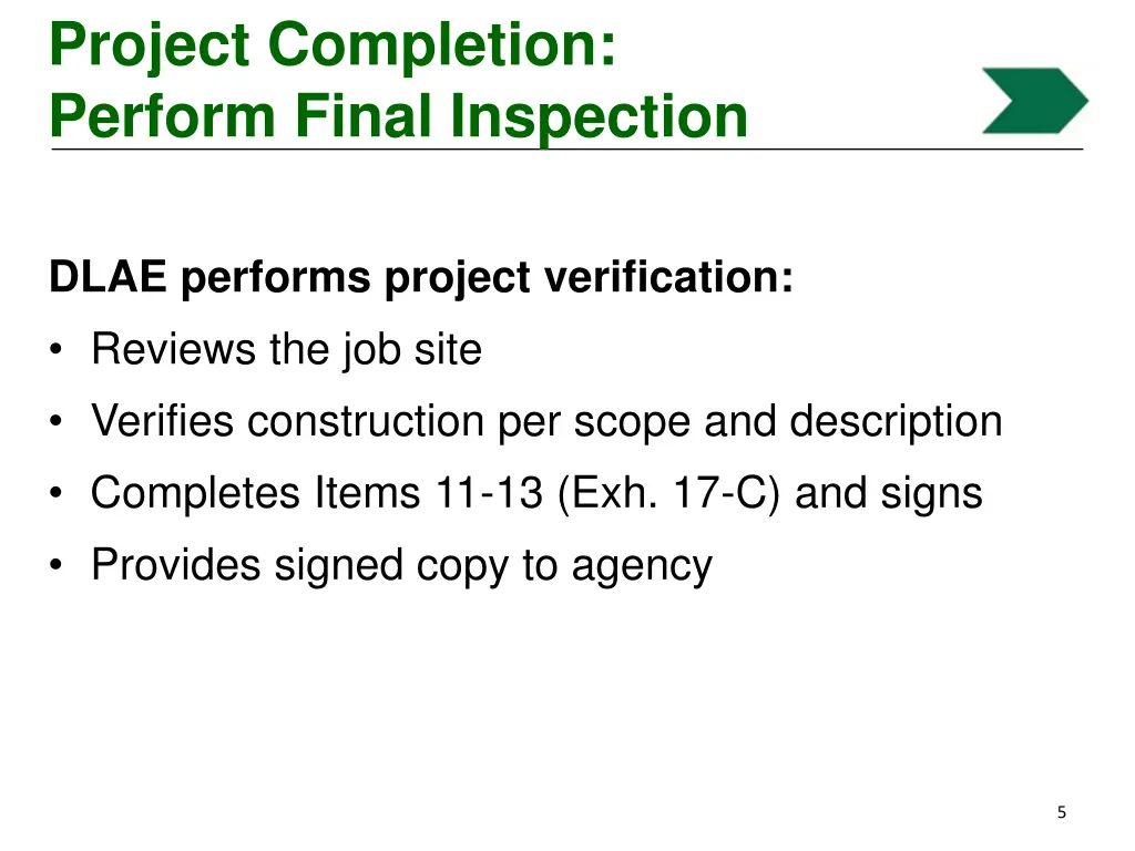 project completion perform final inspection 1