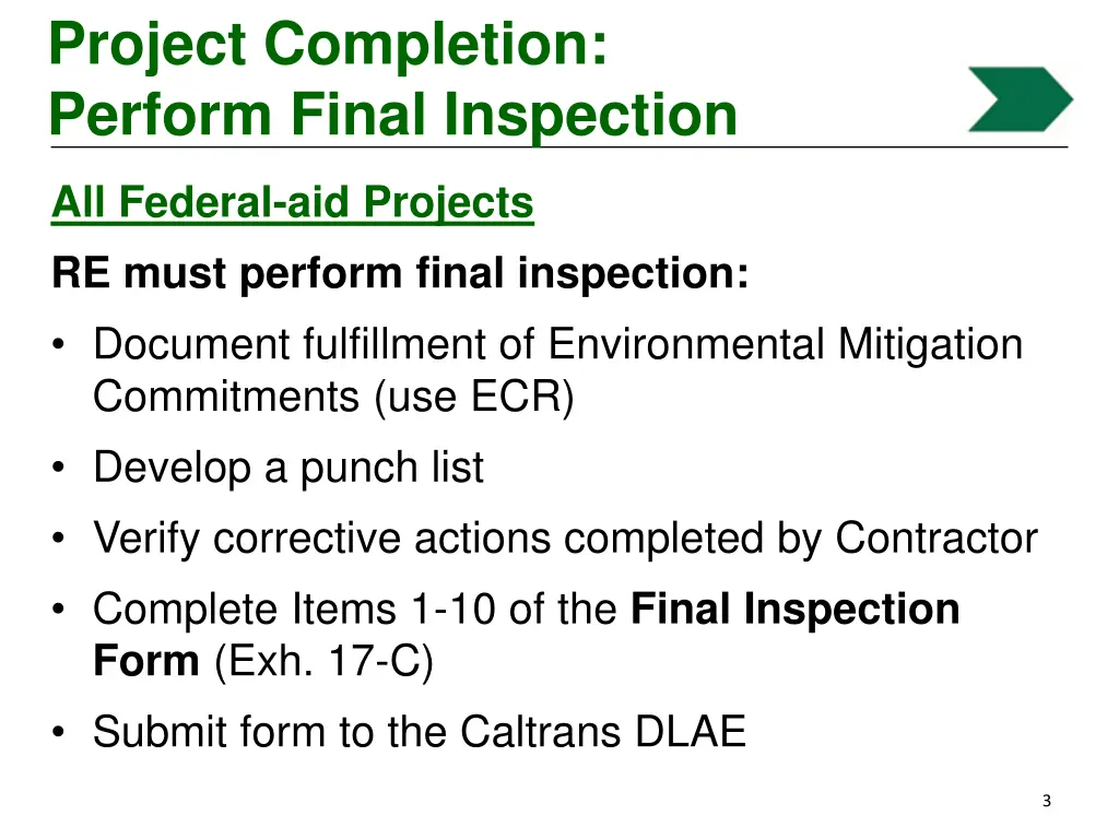 project completion perform final inspection