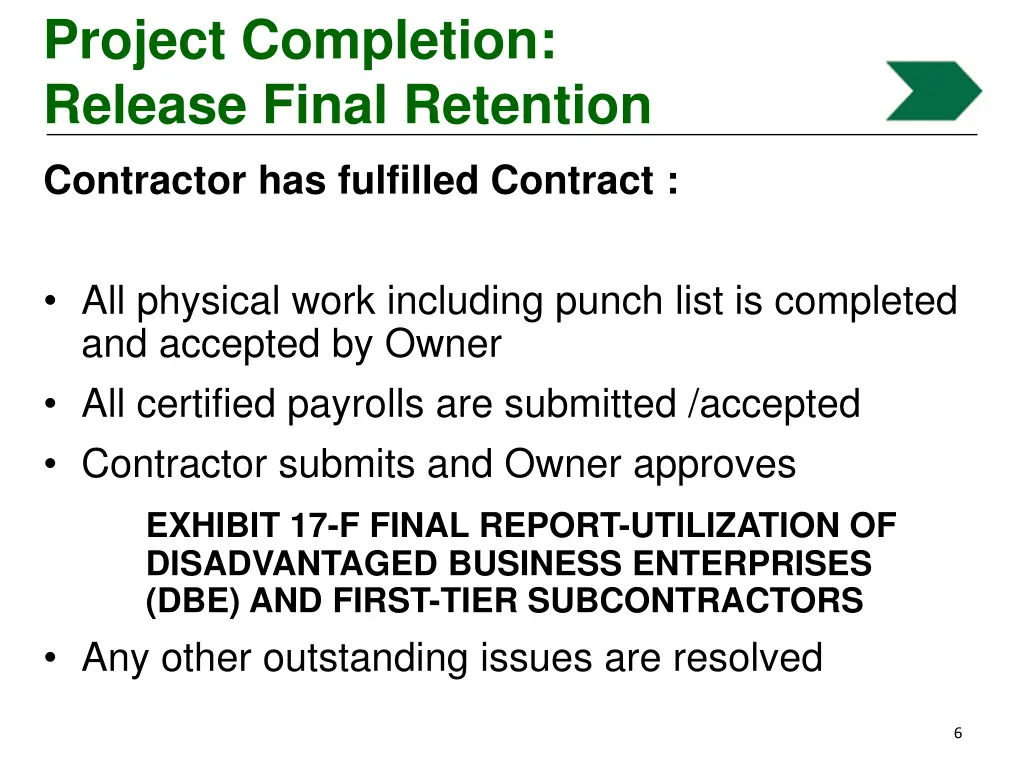 project completion release final retention