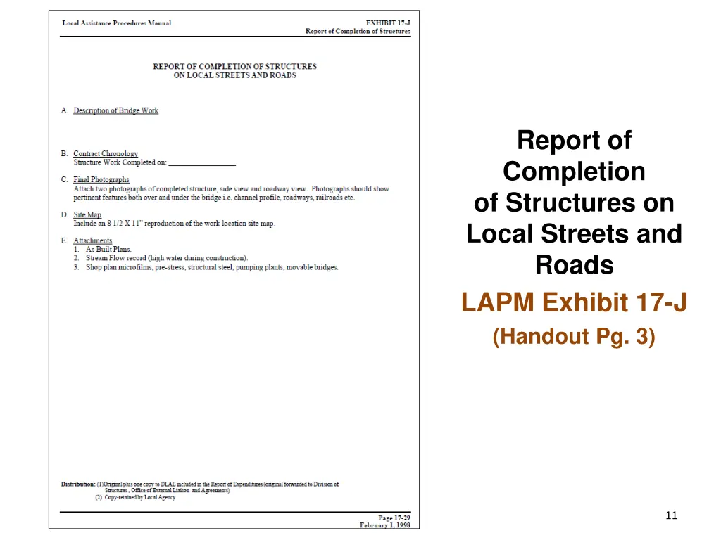 report of completion of structures on local