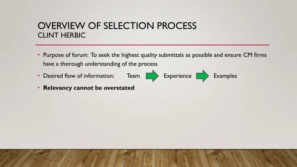overview of selection process clint herbic