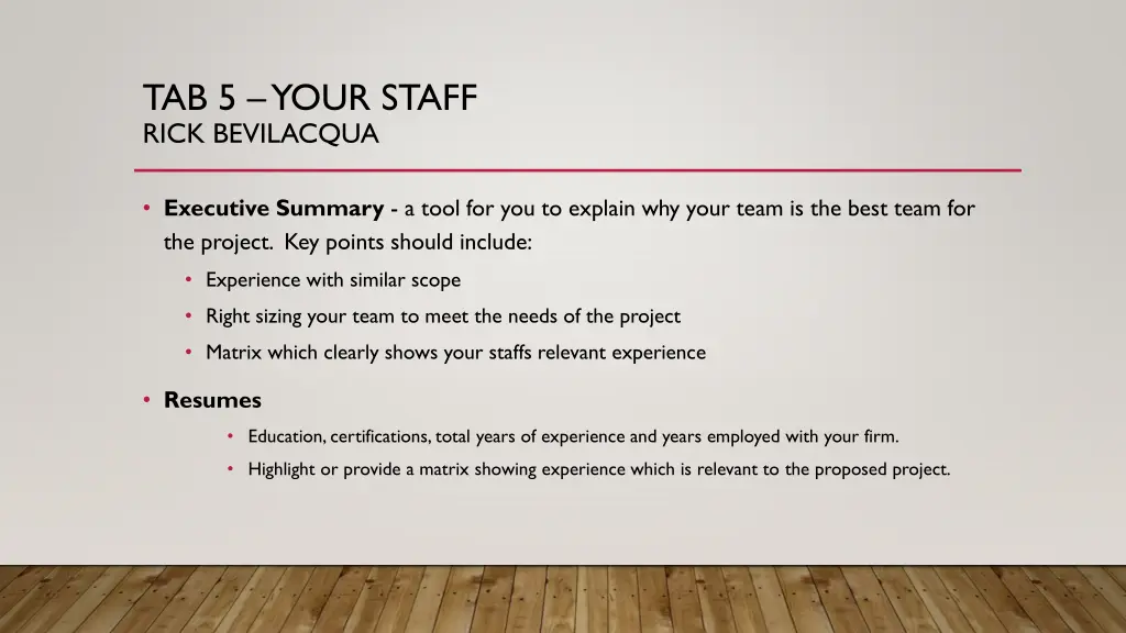 tab 5 your staff rick bevilacqua