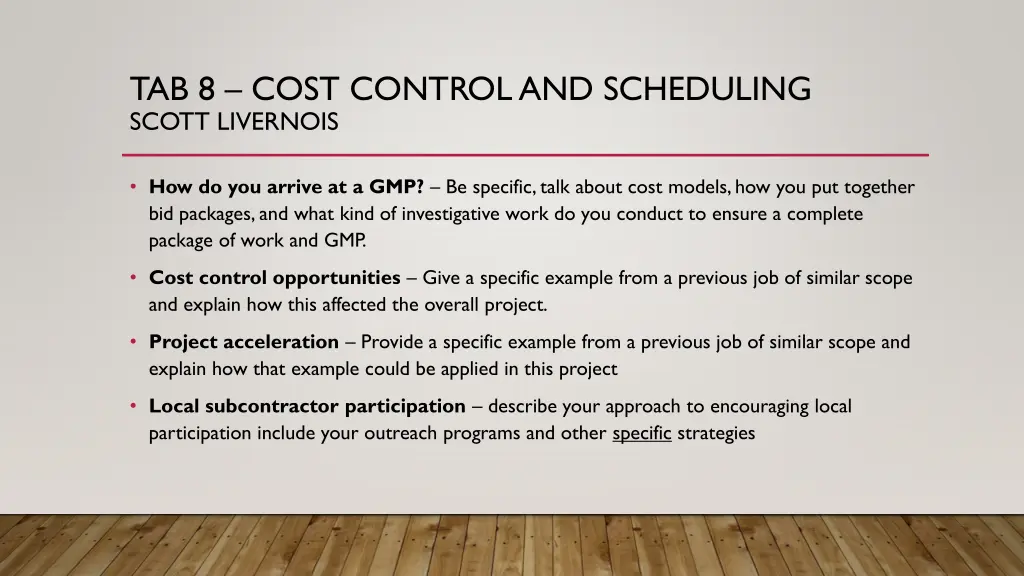tab 8 cost control and scheduling scott livernois