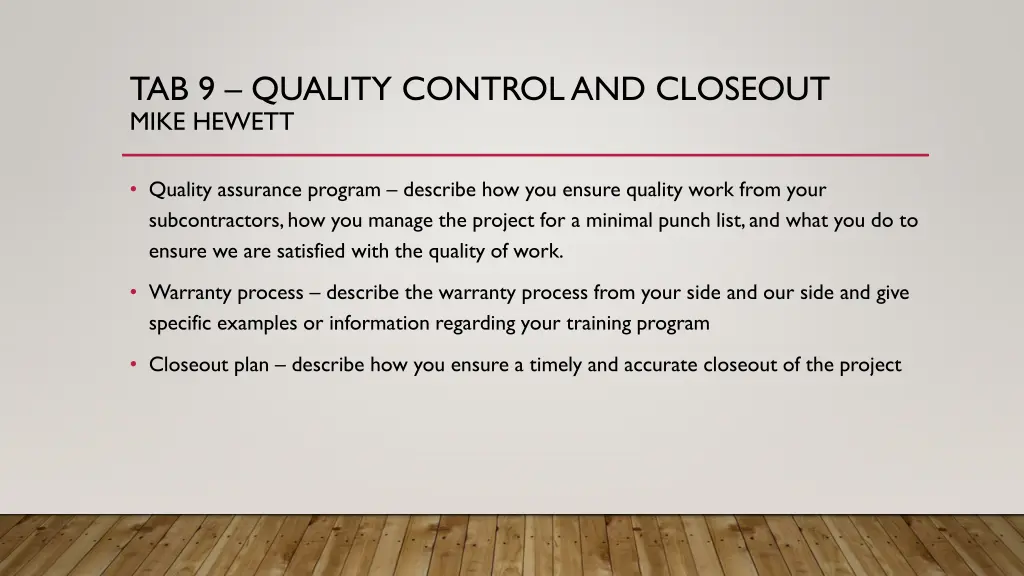 tab 9 quality control and closeout mike hewett