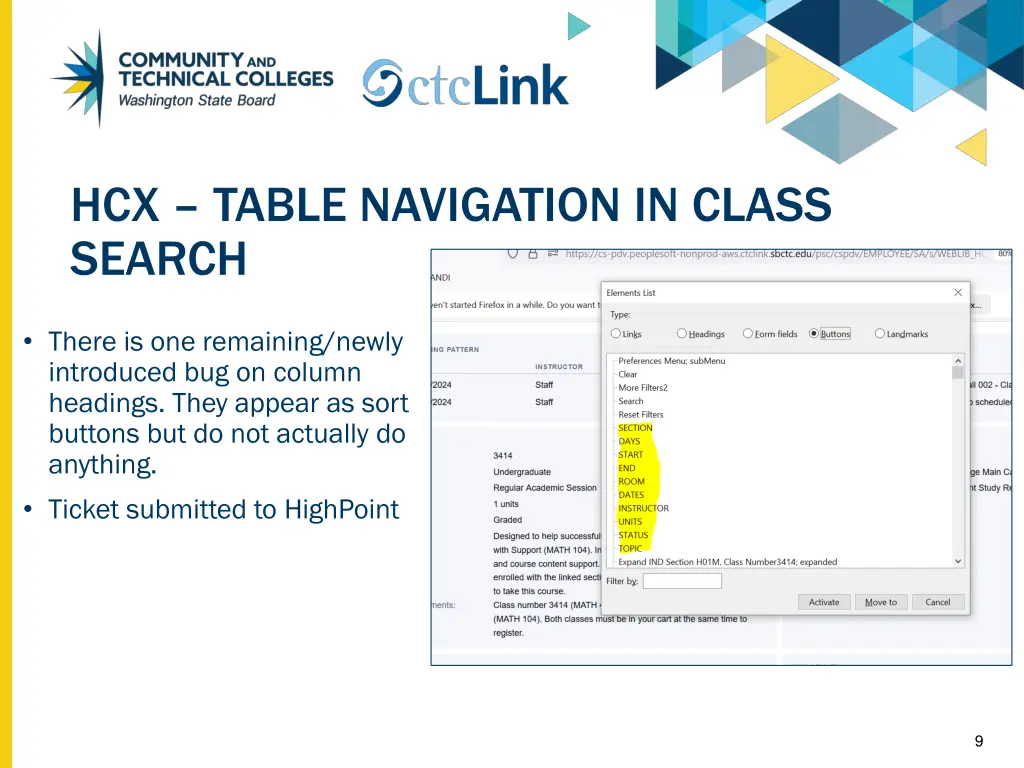 hcx table navigation in class search 1