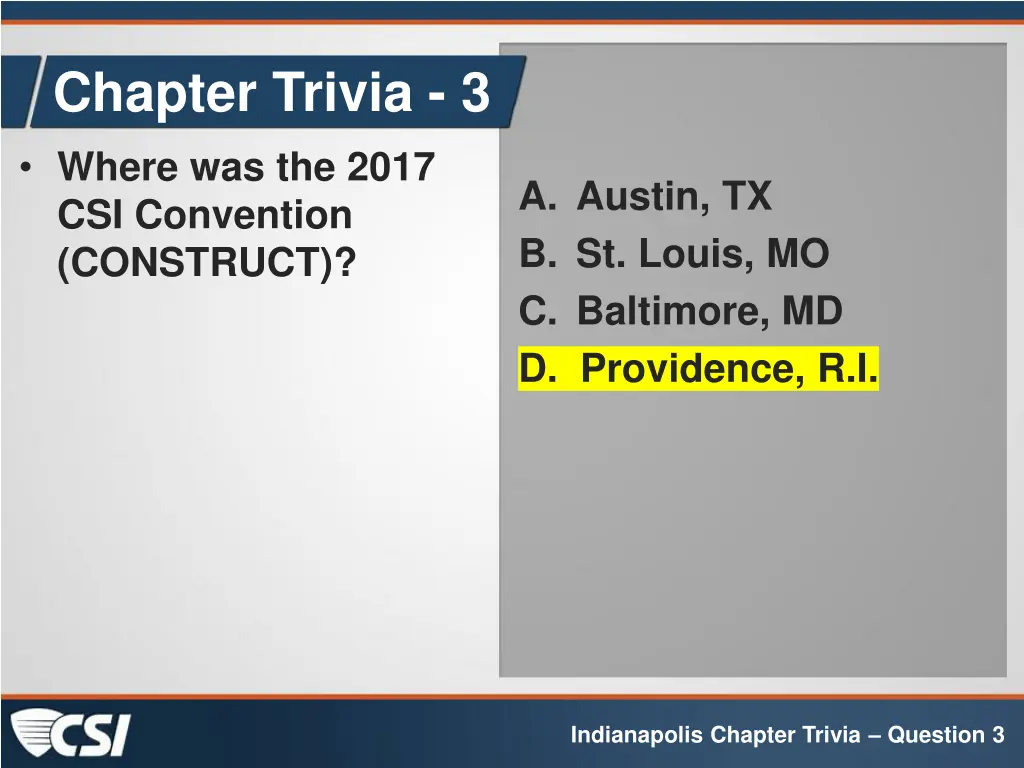 chapter trivia 3 where was the 2017 1