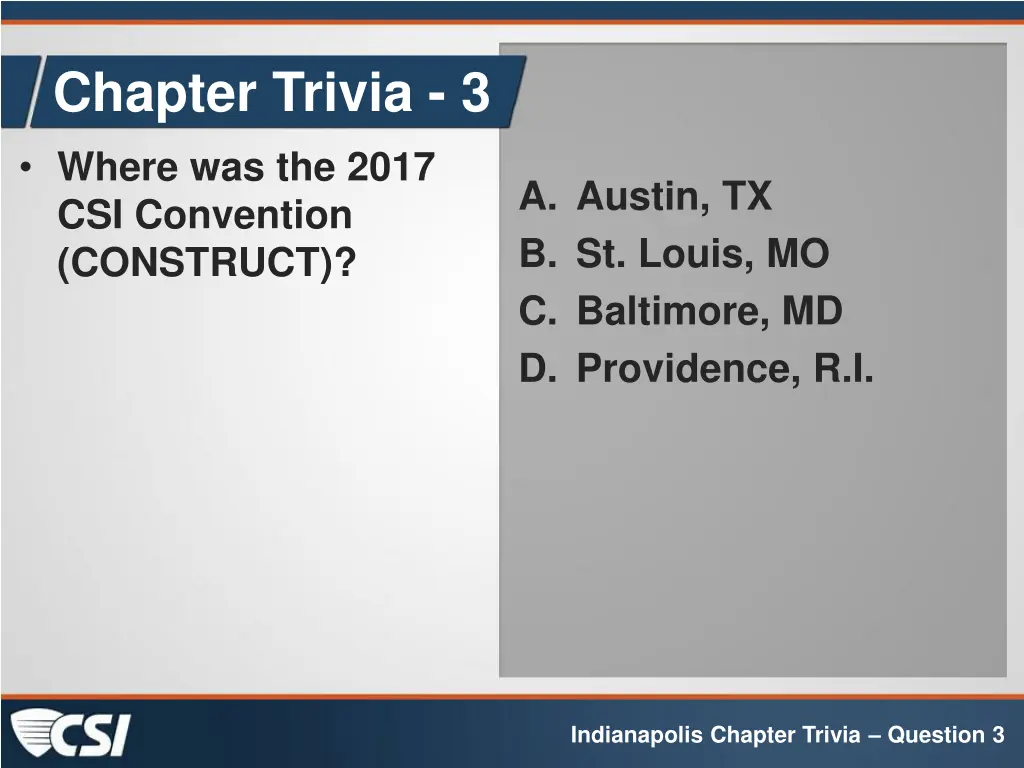 chapter trivia 3 where was the 2017