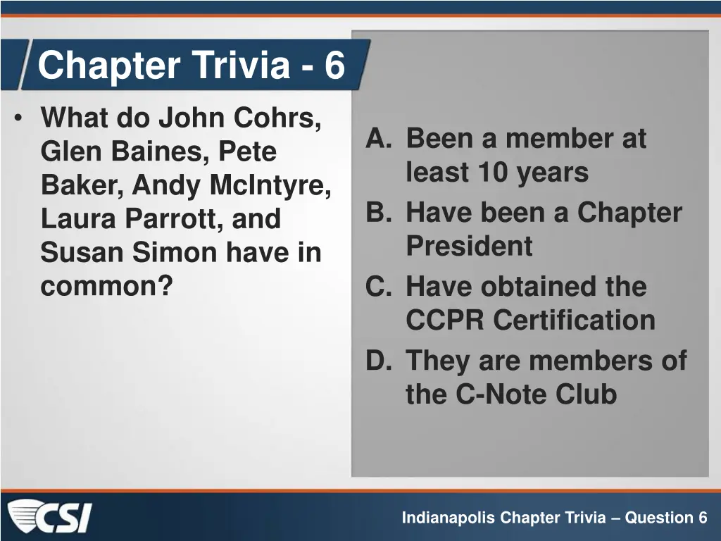 chapter trivia 6 what do john cohrs glen baines