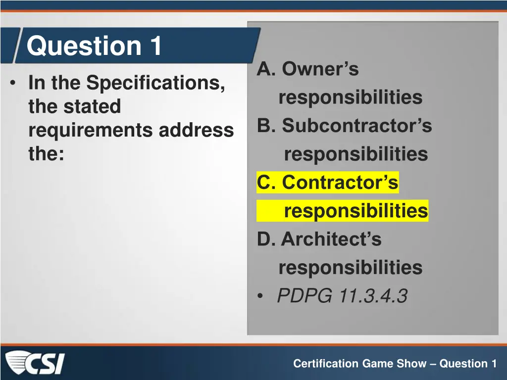 question 1 in the specifications the stated 1