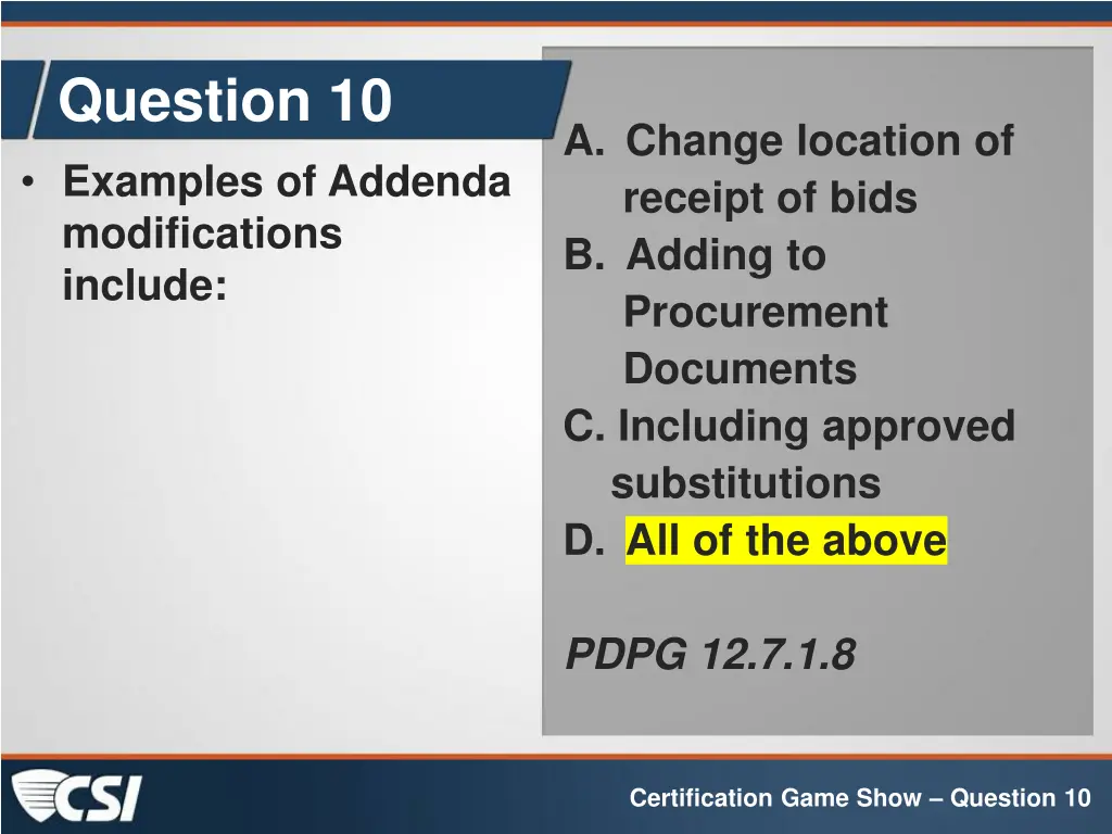 question 10 examples of addenda modifications 1
