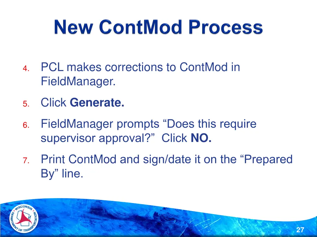 pcl makes corrections to contmod in fieldmanager