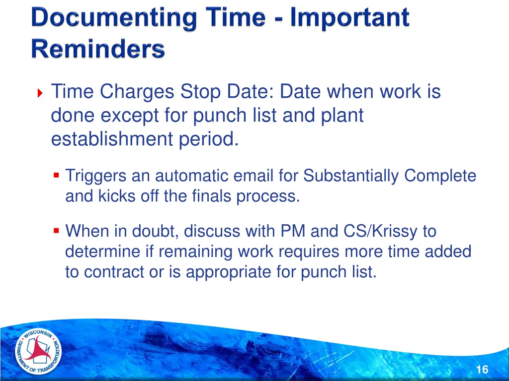 time charges stop date date when work is done