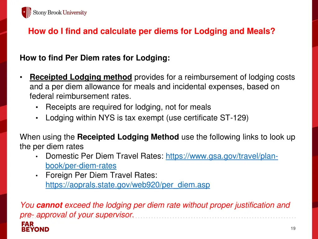 how do i find and calculate per diems for lodging