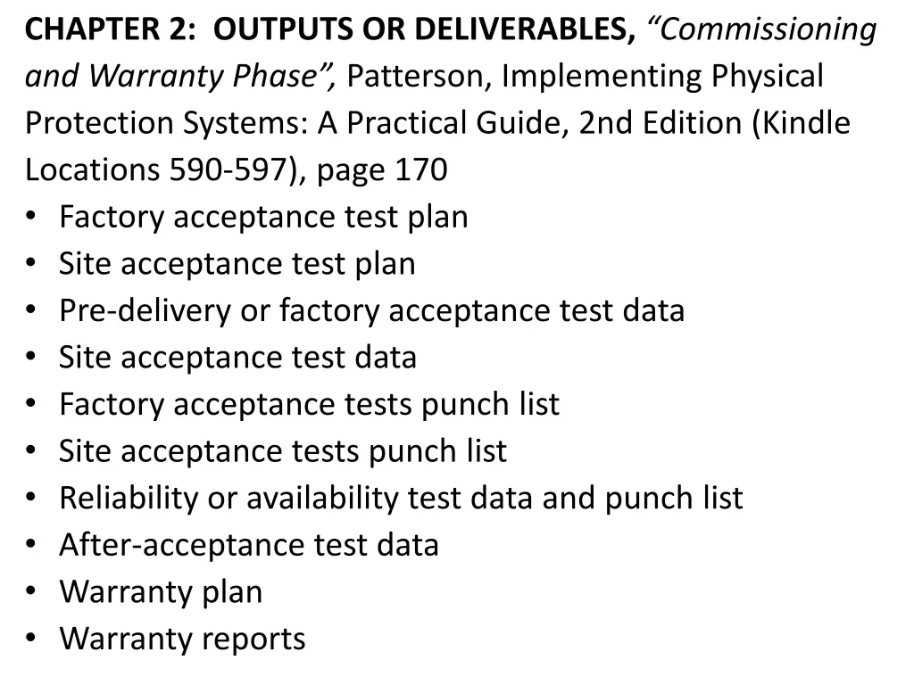 chapter 2 outputs or deliverables commissioning