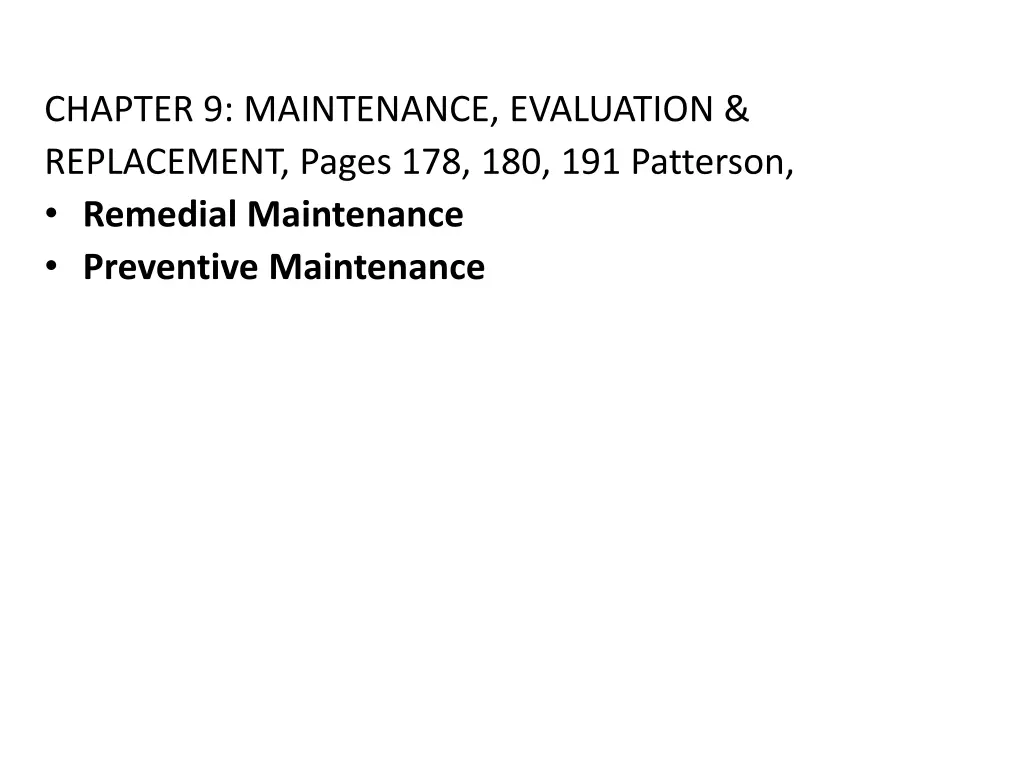 chapter 9 maintenance evaluation replacement