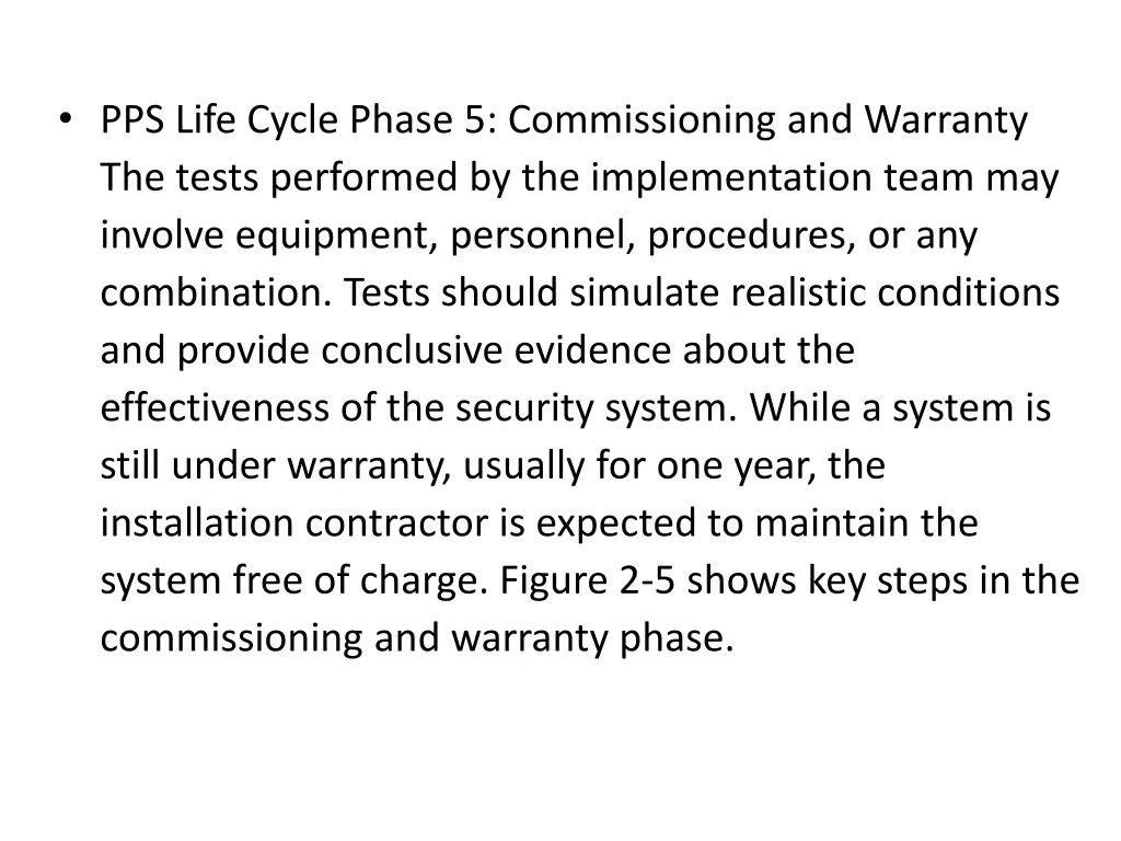 pps life cycle phase 5 commissioning and warranty