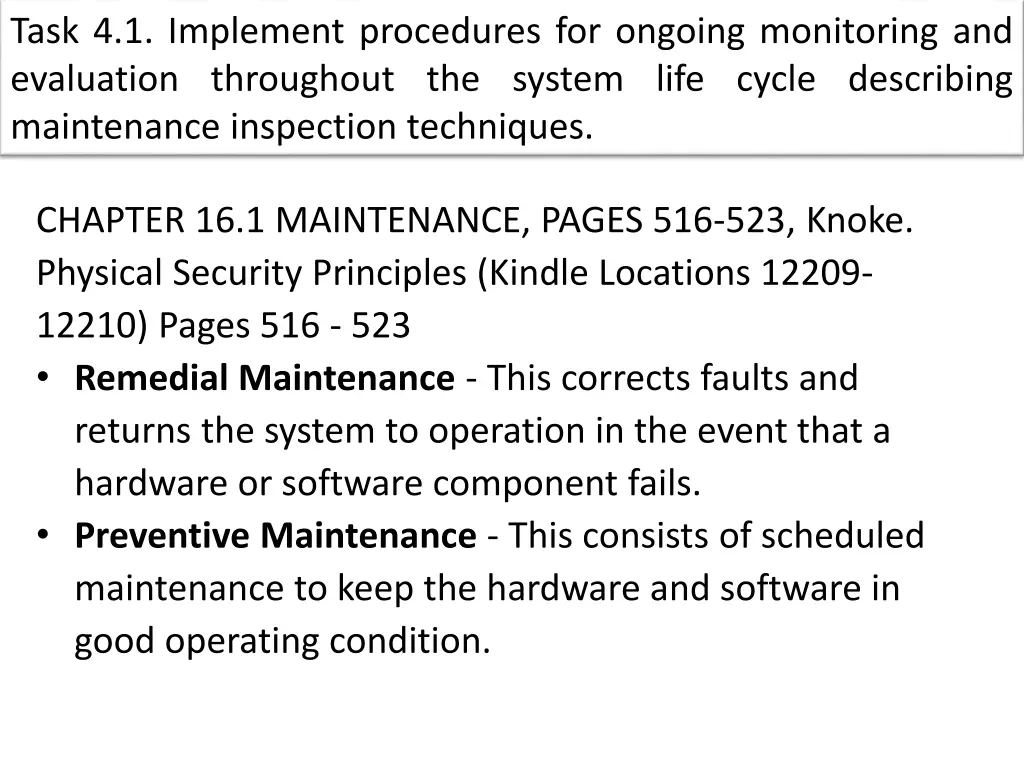task 4 1 implement procedures for ongoing