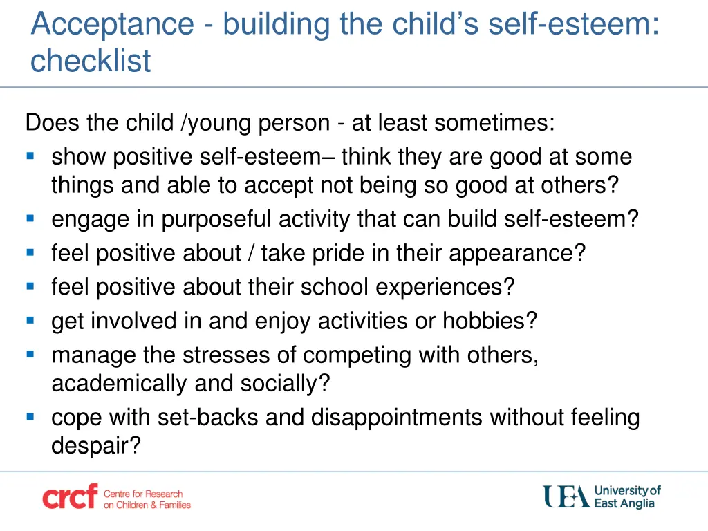 acceptance building the child s self esteem