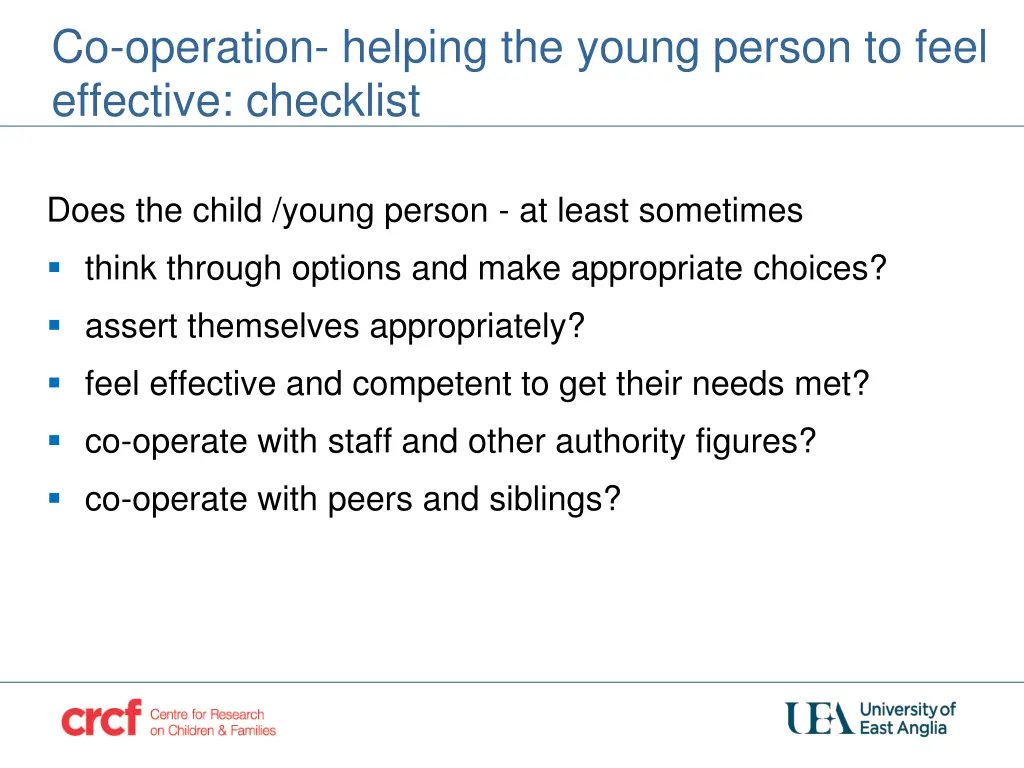 co operation helping the young person to feel