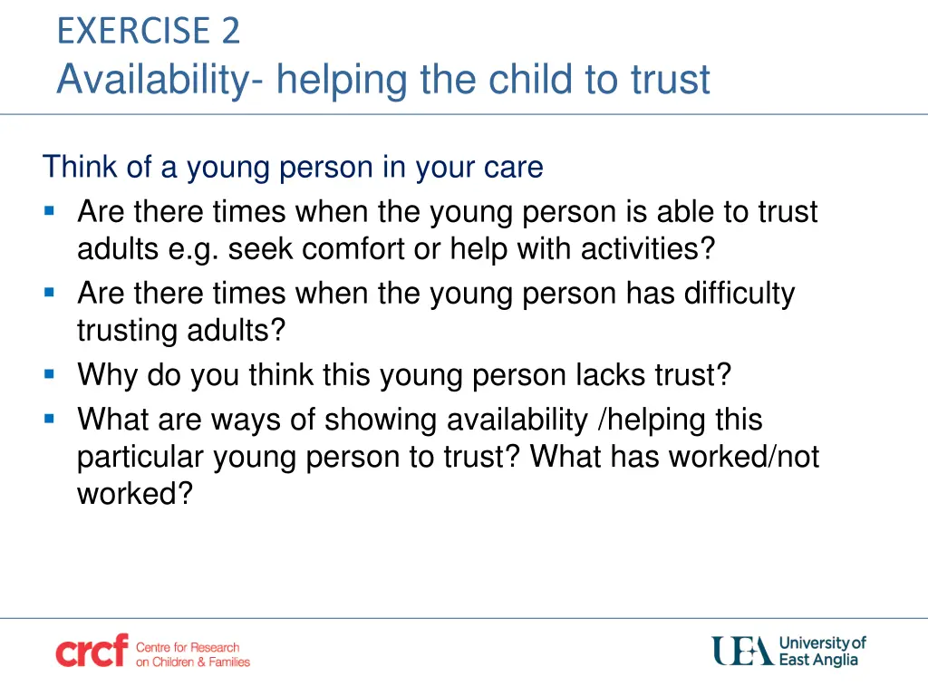 exercise 2 availability helping the child to trust