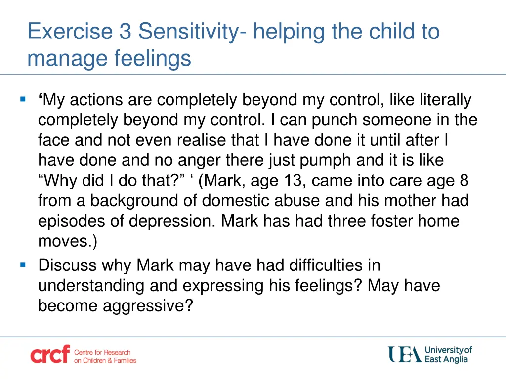exercise 3 sensitivity helping the child