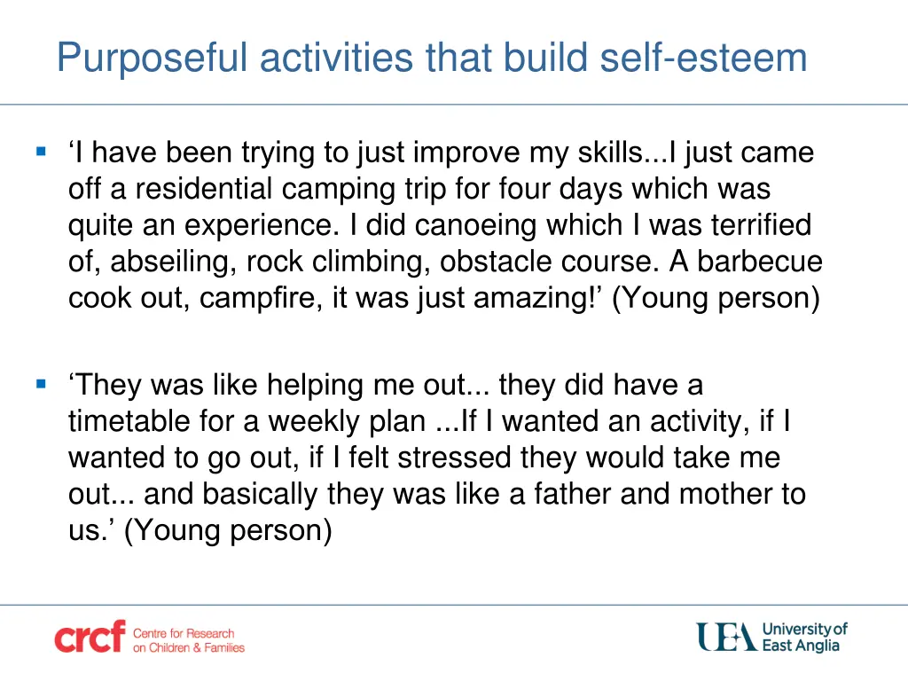 purposeful activities that build self esteem