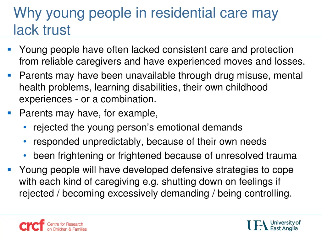 why young people in residential care may lack