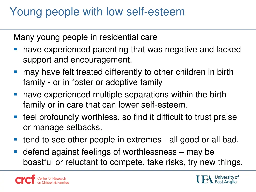 young people with low self esteem