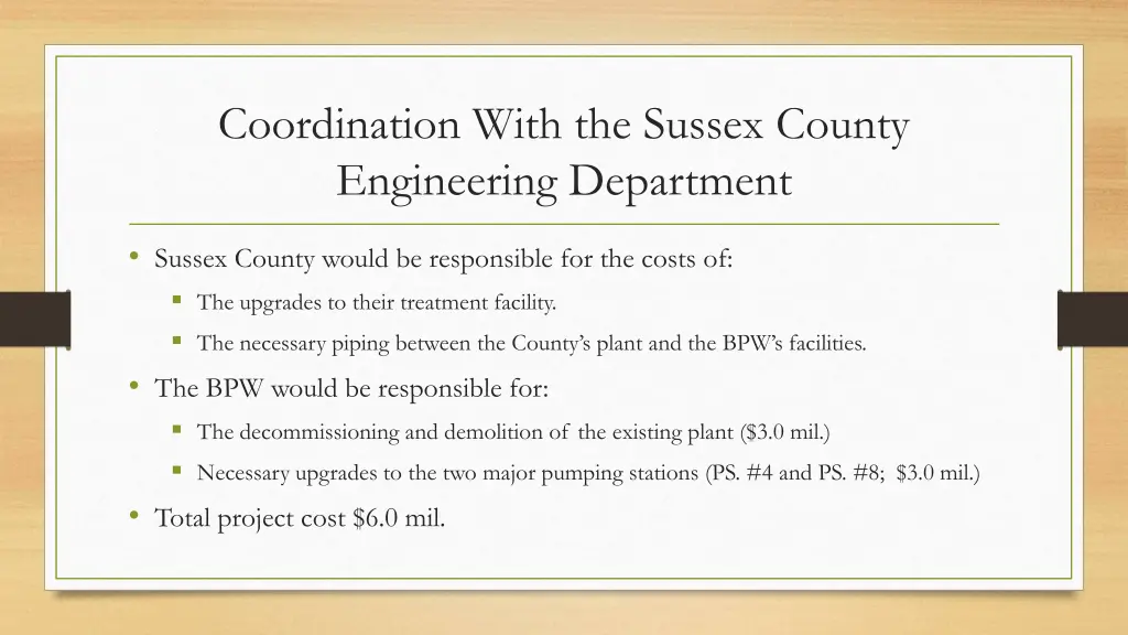 coordination with the sussex county engineering