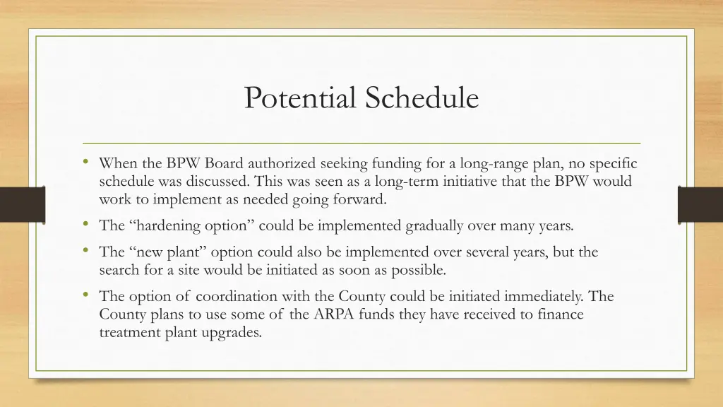 potential schedule