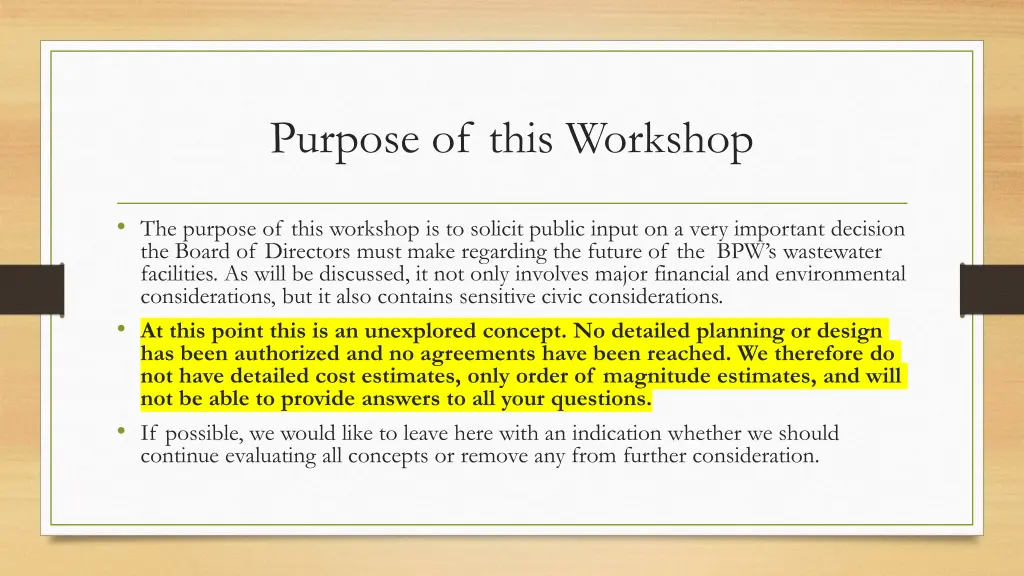 purpose of this workshop