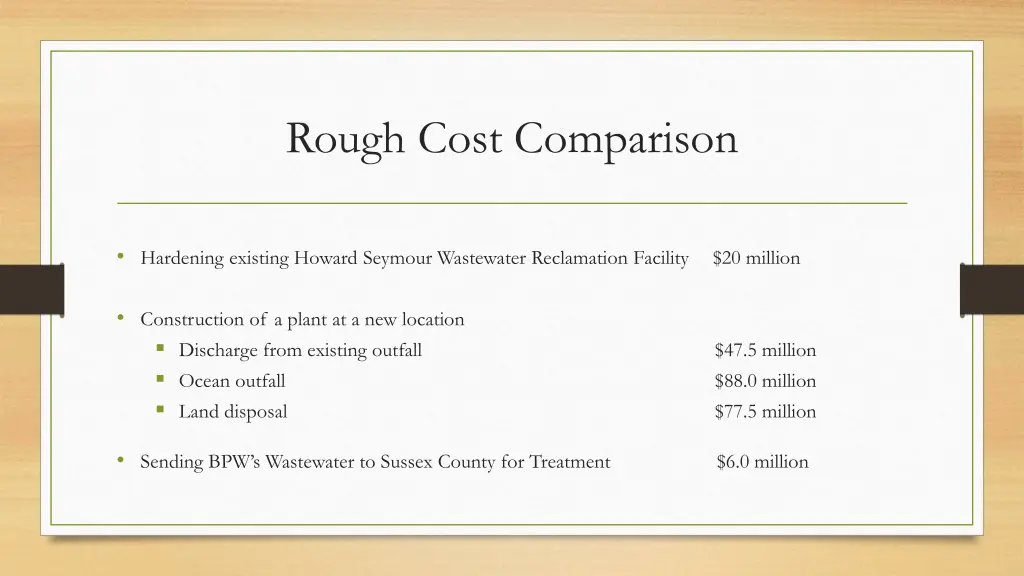 rough cost comparison
