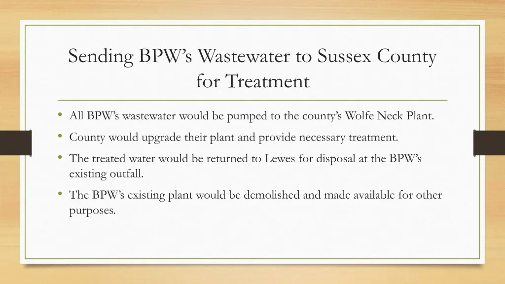sending bpw s wastewater to sussex county
