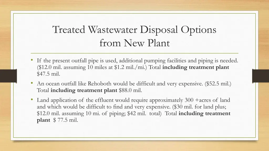 treated wastewater disposal options from new plant