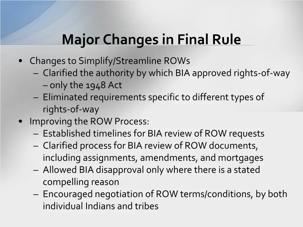 major changes in final rule