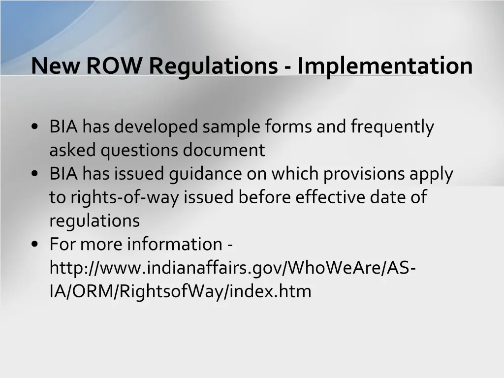 new row regulations implementation