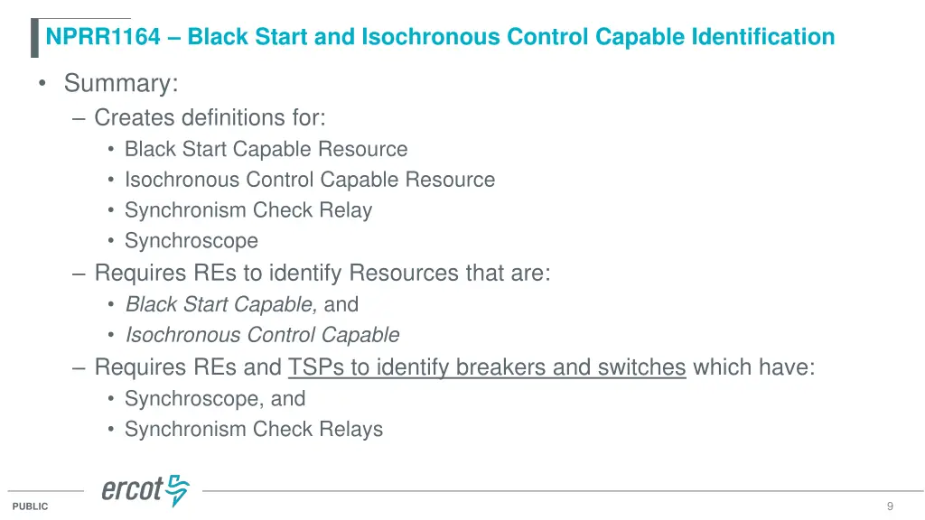 nprr1164 black start and isochronous control