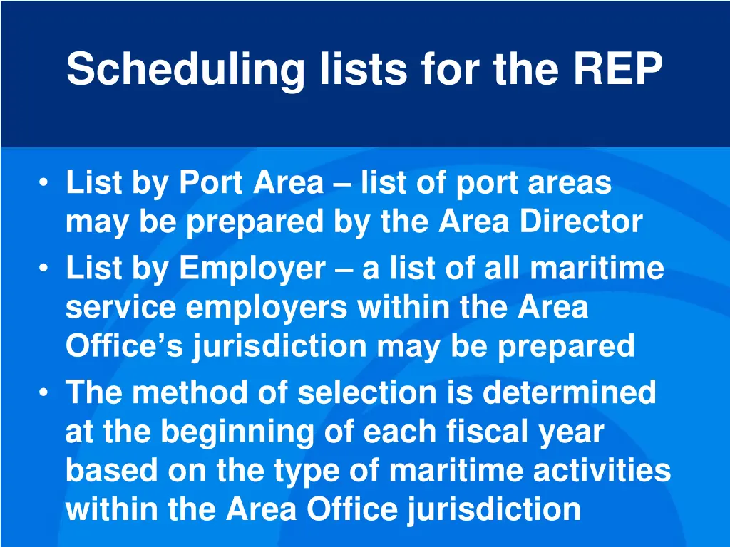 scheduling lists for the rep