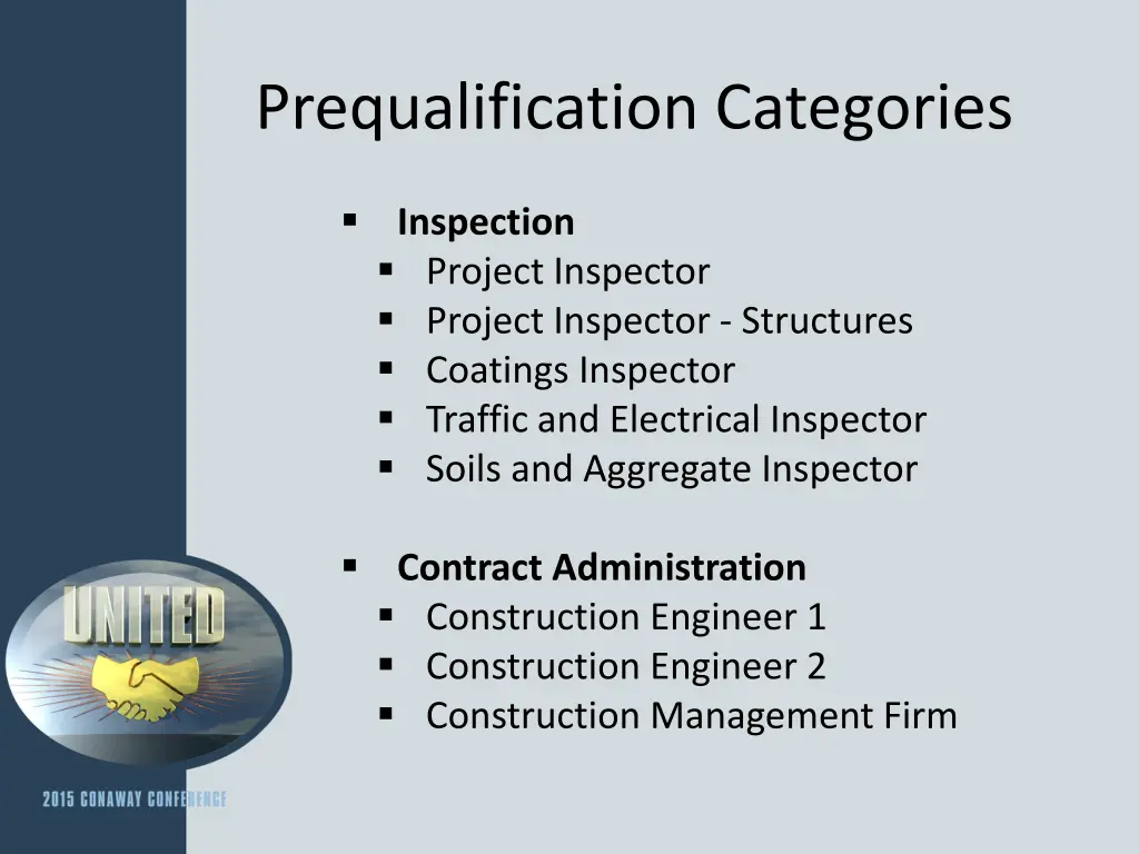 prequalification categories 1