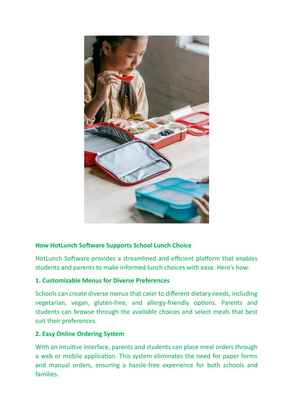 how hotlunch software supports school lunch choice