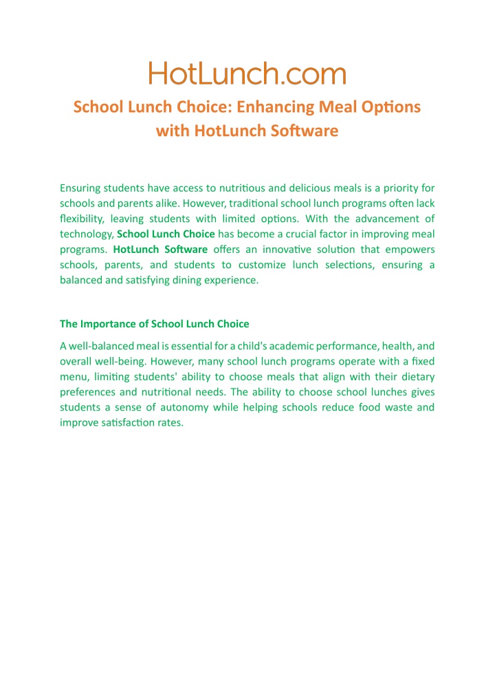 school lunch choice enhancing meal options with